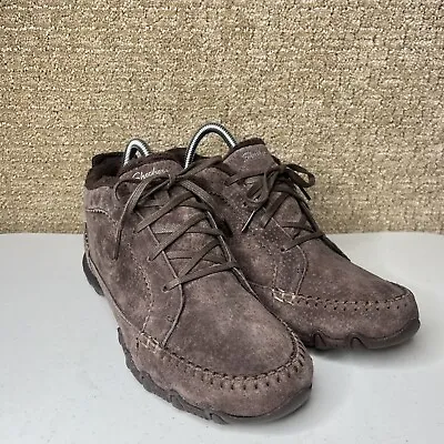 SKECHERS Women Suede Chukka Ankle Boot Chocolate Brown Lace Up Moccasin Size 8.5 • $36.62