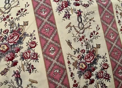  Antique French Country Floral Cotton Linen Interiors Fabric ~Lavender Rose Wine • $55