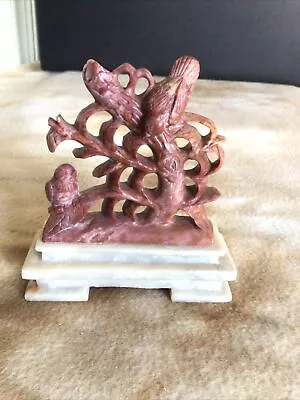 Lovely Vintage Asian Soapstone Carving Of 2 Birds Perched On A Tree • $9.99