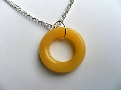 £2.99 • Buy Lovely Yellow / Orange Jade Ring  Pendant And Chain Necklace