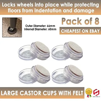 £4.99 • Buy 8 X FELT FURNITURE CASTOR CUPS LARGE CLEAR Floor Chair Protectors Padded Caster
