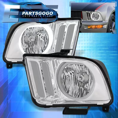 For 05-09 Ford Mustang Chrome LED DRL Halo Ring Headlights Lamps Pair Left+Right • $76.99