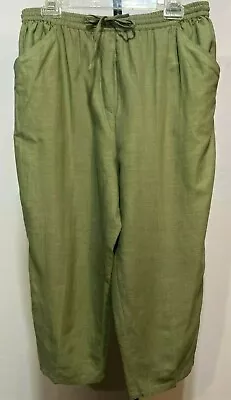  Women Capri Pants Medium Avocado Green Silk Linen Blend Elastic  Erin London  • $18.89