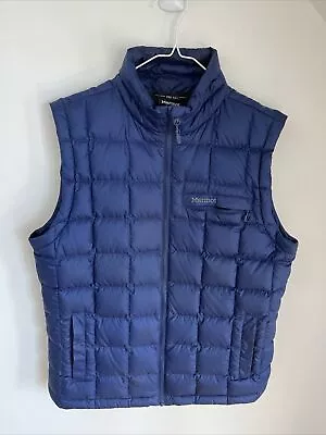 Marmot Puffer Vest Mens Large 600 Fill Blue G73850 Duck Down Quilted Pockets • $38