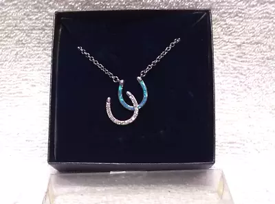 Montana Silversmiths Double Horseshoe Hanging Pendant Silver Turquoise W/Box ECU • $49.99