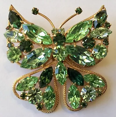 Vintage Austria Signed Shades Of Green Rhinestone Butterfly Brooch • $89