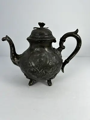 Antique Metal Teapot (Circa 1860s) 9  Handle To Spout 5  Wide Decorative Piece • $39.99
