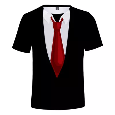 £9.59 • Buy Faux Tuxedo Suit Muscle Women Men Casual T-Shirt 3D Print Short Sleeve Tee Tops
