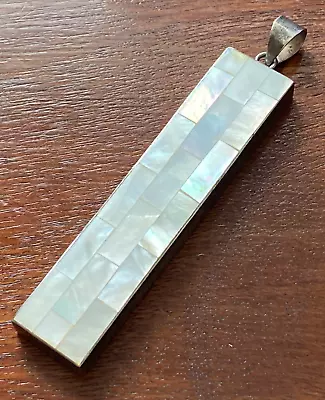 Sterling Silver Mother Of Pearl Long Modern Necklace Pendant • $29.99