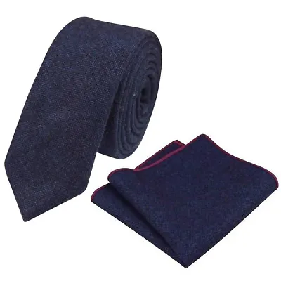 £22 • Buy New Dark Navy Blue Skinny Tweed Wool Tie & Pocket Square Set. Great Reviews. UK.