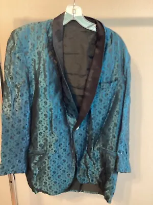 60s Vintage Men's Silk Brocade Blue Black Tux Dinner Jacket Size 42 MOD Atomic • $99.99