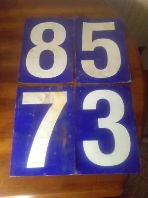 4 Vintage Chevron Double Sided Metal Gas Station Numbers - 9 1/2   Blue & White • $25