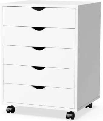 5 Drawer File Cabinet Wood Rolling Organizer Storage Chest Stand With Wheels • $90