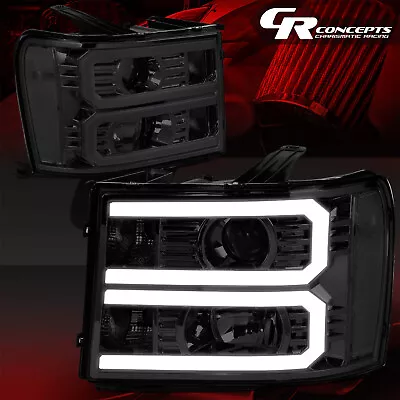 Pair Smoked Clear Led Drl Bar Projector Headlight For 2007-2014 Gmc Sierra 1500 • $245.98