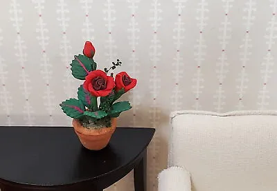 Dollhouse Red Roses Flowers Potted In Terra Cotta Pot 1:12 Scale Miniature Plant • $6.99