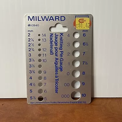 Vintage Milward Knitting Pin Needle Gauge - Metric & Standard - Made In England • $6.43