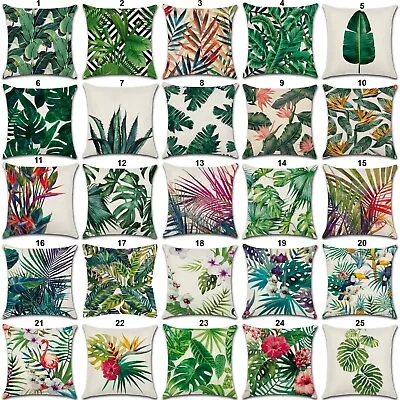 Tropical Leaves Floral Linen Cushion Covers 45 X 45 Cm • £3.99