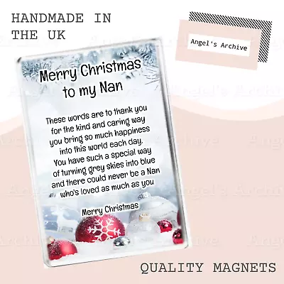 Merry Christmas To My Nan ✳ Keepsake Poem ✳ Large Fridge Magnet ✳ Xmas Gift • £3.75