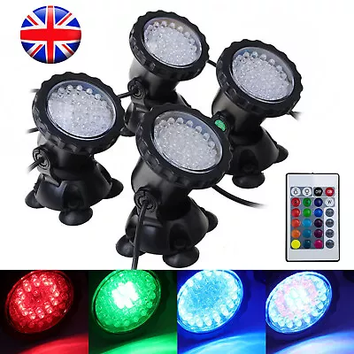 4x RGB LED Underwater Spot Light Light Aquarium Garden Fountain Pool Pond Lamp • £26.99