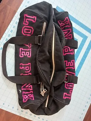 RARE PINK By Victorias Secret BLACK Logo 18  Soft Packable Duffle Weekender Bag • $40