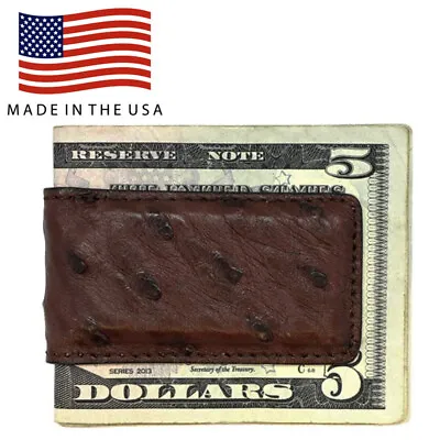 Brown Genuine Ostrich Skin Magnetic Money Clip MADE IN THE USA I • $10.95