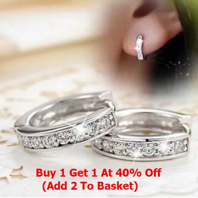 925 Sterling Silver Crystal Stud Hoop Earrings Fashion Women Jewelry UK Seller • £1.89