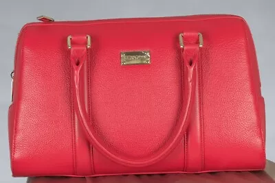 St John Knits Crimson Red Pebbled Leather Barrel (Dr.) Bag NWT MSRP $990 • $349.95