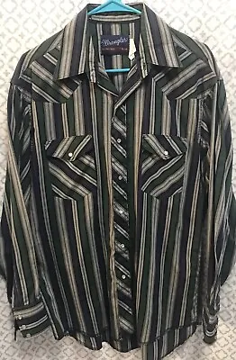 VTG Wrangler X-Long Tails Western Shirt 16 - 34 / L Green Blue Long Sleeve • $23