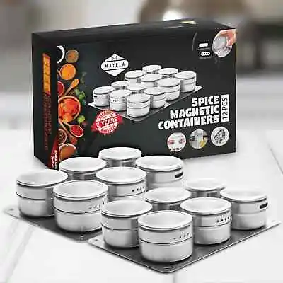 24-Pack Magnetic Spice Containers Spice For Fridge Can Tins Lids 250 Labels 4 Oz • $20.97