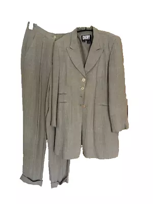 DKNY Vintage Linen Blend Trouser Suit Size UK 10 Beige • £169.99