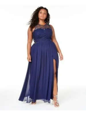 $24.99 • Buy CITY STUDIO Womens Navy Slitted Sleeveless Full-Length Evening Dress Plus 14W