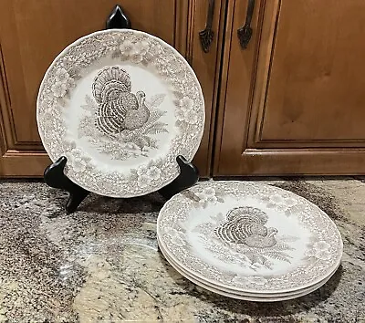 Set 4 Queens Myott Thanksgiving Turkey Brown 10  Dinner Plates • $49.99