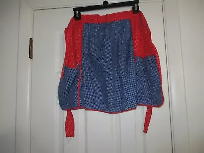 Vintage Hostess Half Apron--Red White & Blue Dots--Two Pockets • $0.99