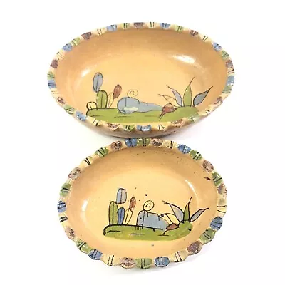 Handcrafted Mexican Clay Bowls Nesting Set Of 2 Handpainted Art Mid Century • $25.92