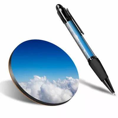 £5.99 • Buy 1 X Round Coaster & 1 Pen - Cloudscape Cumulus Clouds Blue Sky #44630