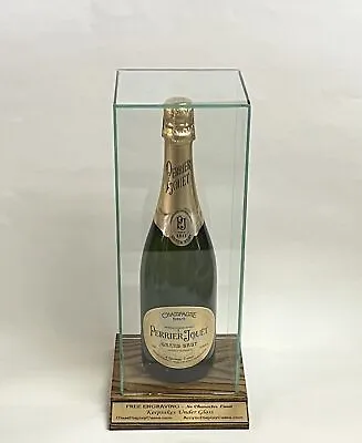 14  Wine - Champagne Bottle Personalized Glass Display Case  SOLID Wood Base • £140.45