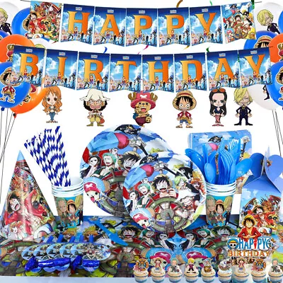 Anime One Piece Birthday Party Tableware Cake Toppers Plates Cups Tablecloth • $16.20