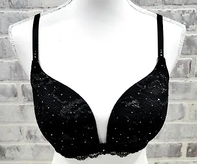 Victoria's Secret Biofit Push Up Bra - Black Lace Sparkly Bling- 34DD  • $23.35