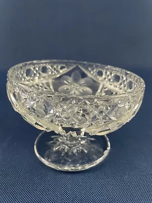 Vintage Indiana Glass Co. Footed Clear Glass Jelly Dish RAYED FLOWER C.1920+ • $20