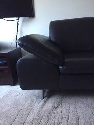 £1350 • Buy Esme Pair Of Brown Leather Love Sofas Furniture Village Retro Funky Style 3 Seat