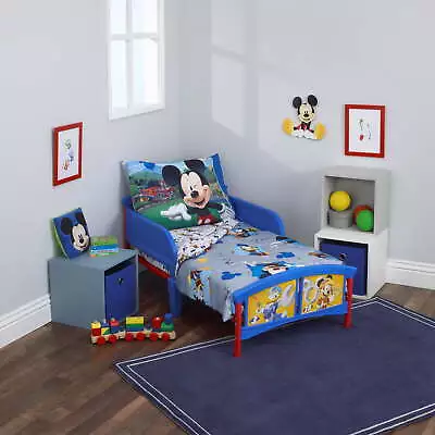 Mickey Mouse Having Fun 4-Piece Toddler Bedding Set Toddler Bed Blue • $34.20