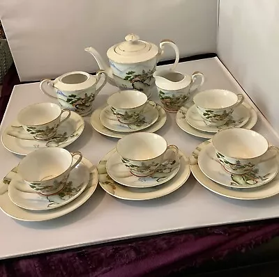£80 • Buy Antique Kutani Fine China 20 Piece Tea Set Geisha Lithograph Mt Fuji Japanese 