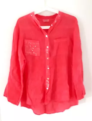 Italian Star Watermelon Linen Shirt Top With Sequin Detailing. Medium • $29