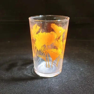 Vintage Drinking Glass Orange Poppy Juice Glass Cup 4  • $10.19