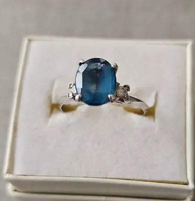 Estate  Antique Natural Ceylon Blue Sapphire Diamond Platinum Ring Size 6.75 • $495