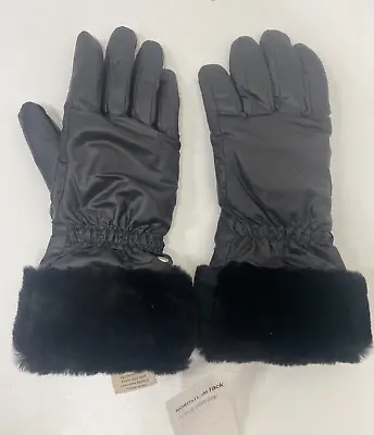 UGG Women's L/XL Fontanne Smart Genuine Shearling Trim Gloves Black Leather NEW • $36.05