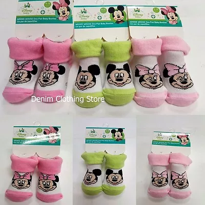 Mickey Mouse Or Minnie Mouse Booties Socks Pink Green Baby Shower 0-12 Months  • $7.96