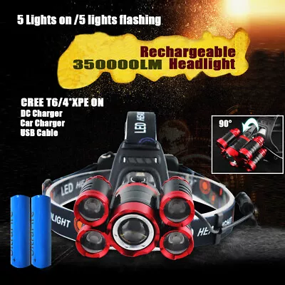 LED Headlamp 350000LM Rechargeable Headlight T6 Head Torch Lamp Fishing Camping • $15