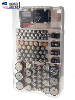 Battery Organizer Storage Case Holder Caddy Wall Mount 93 Batteries W Tester • $19.95