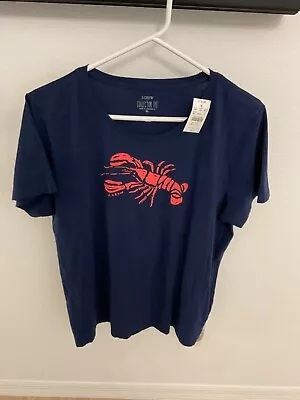 J Crew Womens Nwt Lobster Collector Tee Xl Navy Blue Retail $45 Cotton  Bq121 • $32